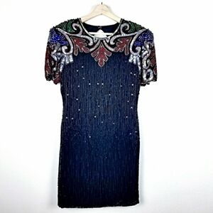 Scala Vintage Sequin & Beaded Silk Evening Dress